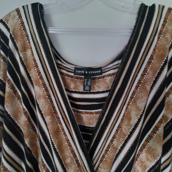 Women's Plus Size 4X Maxi Dress Crossover V Neck Striped Black & Brown Casual - Picture 10 of 13